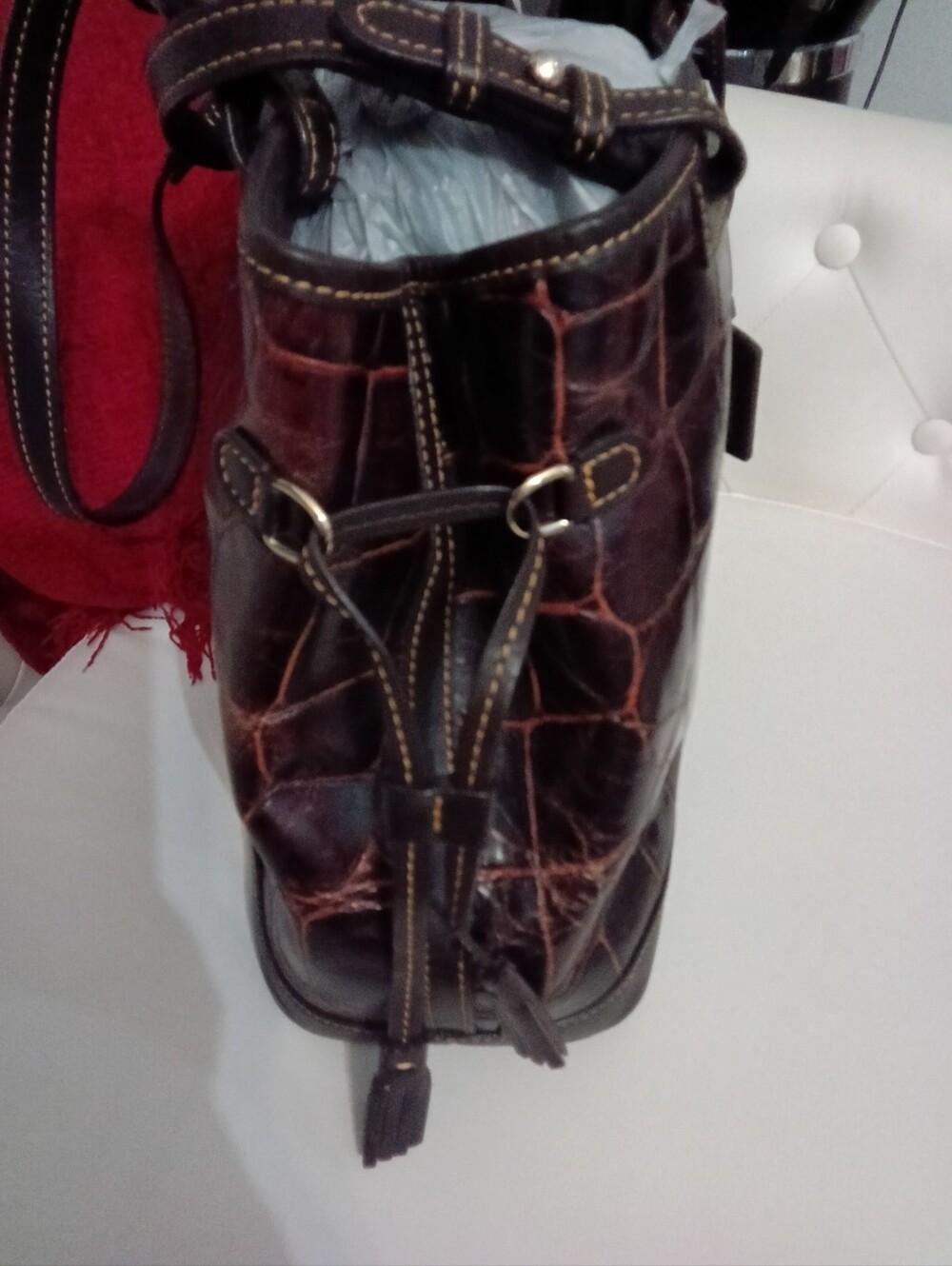 Dooney & Bourke Classic Croc-Embossed Brown Leather Satchel - Picture 3 of 15